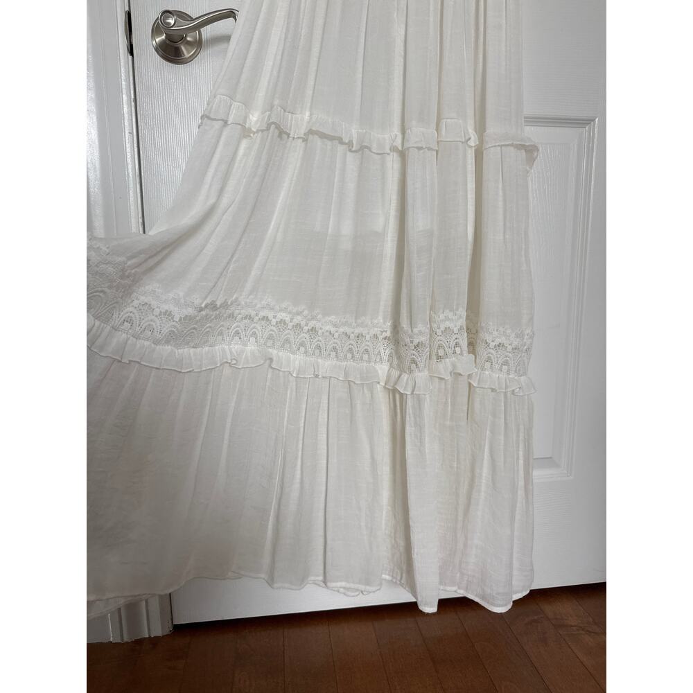 HYFVE White Ruffle crochet Trim Tiered Boho sleeveless Maxi Dress large - Picture 11 of 13